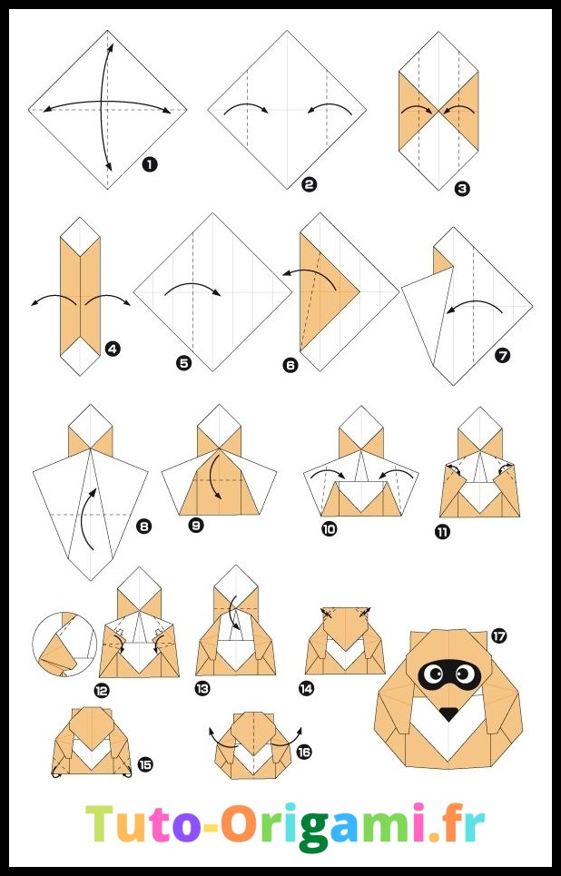 Raton Laveur en origami tutoriel difficile et gratuit