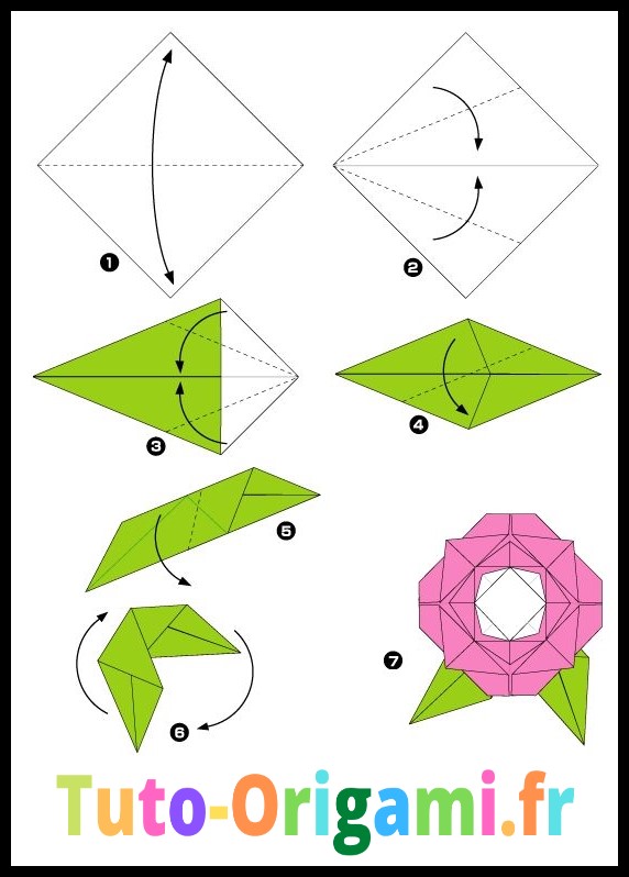 Rose en origami deuxième étapes
